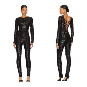 SHOW ME YOUR MUMU Kitty Catsuit in Midnight Glitz fully sequined size small NWT